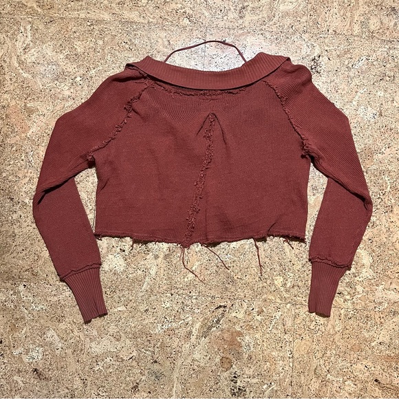 We The Free by Free People Darcy Cropped Distressed Burnt Orange Sweater Sz S - Picture 6 of 15